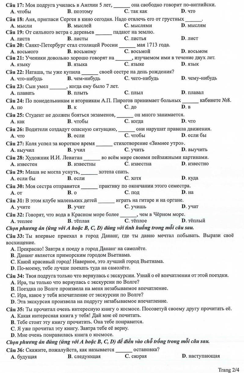 Đề tham khảo Tiếng Nga 2024 thi tốt nghiệp THPT