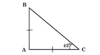 Tam giác cân có 1 góc ở đáy bằng 45 độ là tam giác vuông cân